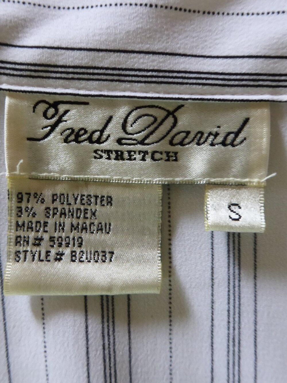 WOMENS FRED DAVID BRAND WHITE BLACK STRIPED BUTTON DOWN STRETCH SHIRT SMALL - Picture 6 of 8
